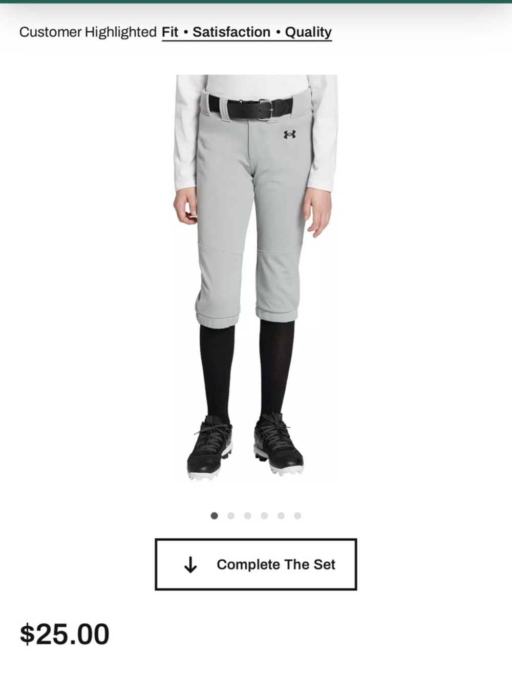 Under Armour Youth Light Gray 3/4 Softball Pants